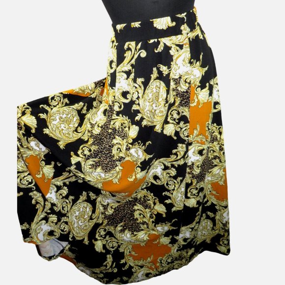 Impulsive Women's Black Multi Leopard Scroll Print Textured Maxi Skirt Plus 1X - Picture 1 of 11
